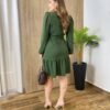 Vestido Feminino Curto Manga Longa com Amarração Verde Militar - Fernanda Ramos Store