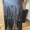 Vestido Feminino Midi Couro Eco Tomara que Caia com Franjas Preto - Fernanda Ramos Store