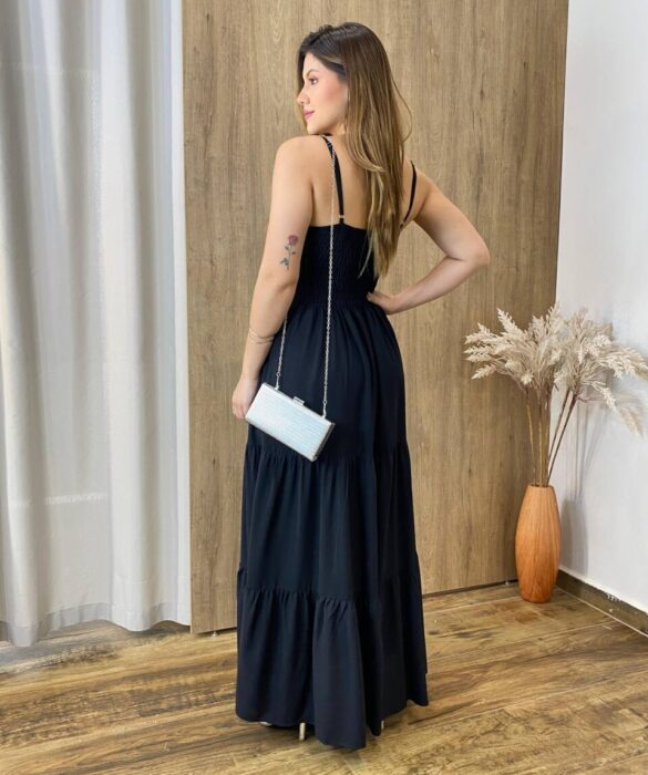 Vestido Longo Clarice Viscolinho sem Bojo com Lastex Preto - Fernanda Ramos Store