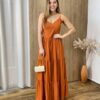 Vestido Longo Clarice Viscolinho sem Bojo com Lastex Terracota - Fernanda Ramos Store