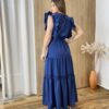 Vestido Longo Jade sem Bojo Azul Marinho com Detalhe em Guipir - Fernanda Ramos Store