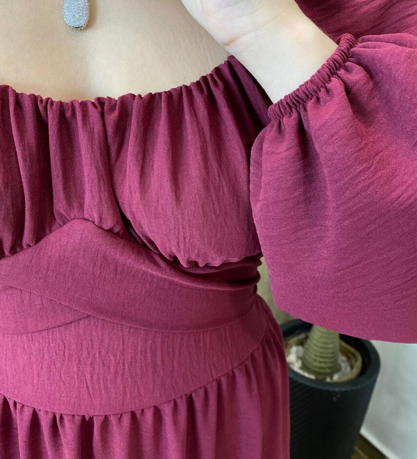 Vestido Longo sem Bojo Agatha Manga Longa Bordô com Amarração - Fernanda Ramos Store