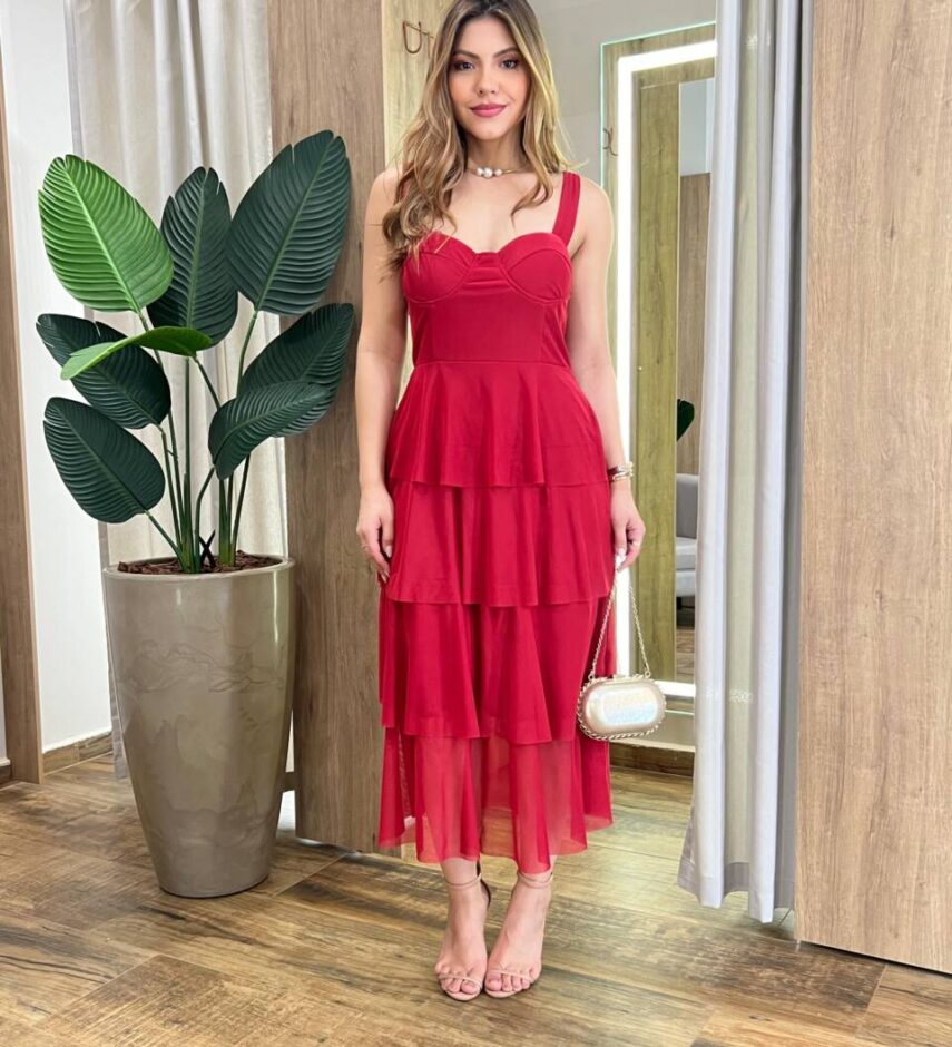 Vestido Midi Gabrieli com Bojo Tule Vinho - Fernanda Ramos Store