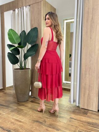 Vestido Midi Gabrieli com Bojo Tule Vinho - Fernanda Ramos Store