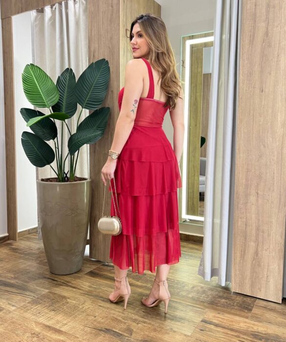 Vestido Midi Gabrieli com Bojo Tule Vinho - Fernanda Ramos Store