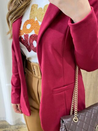 Blazer Manga Longa Feminino Débora com Bolsos Falsos Vinho - Fernanda Ramos Store