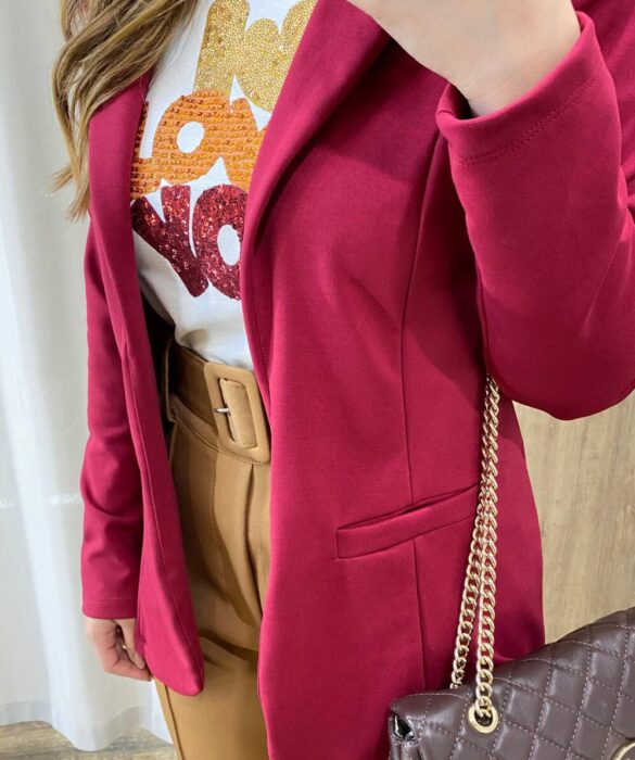 Blazer Manga Longa Feminino Débora com Bolsos Falsos Vinho - Fernanda Ramos Store