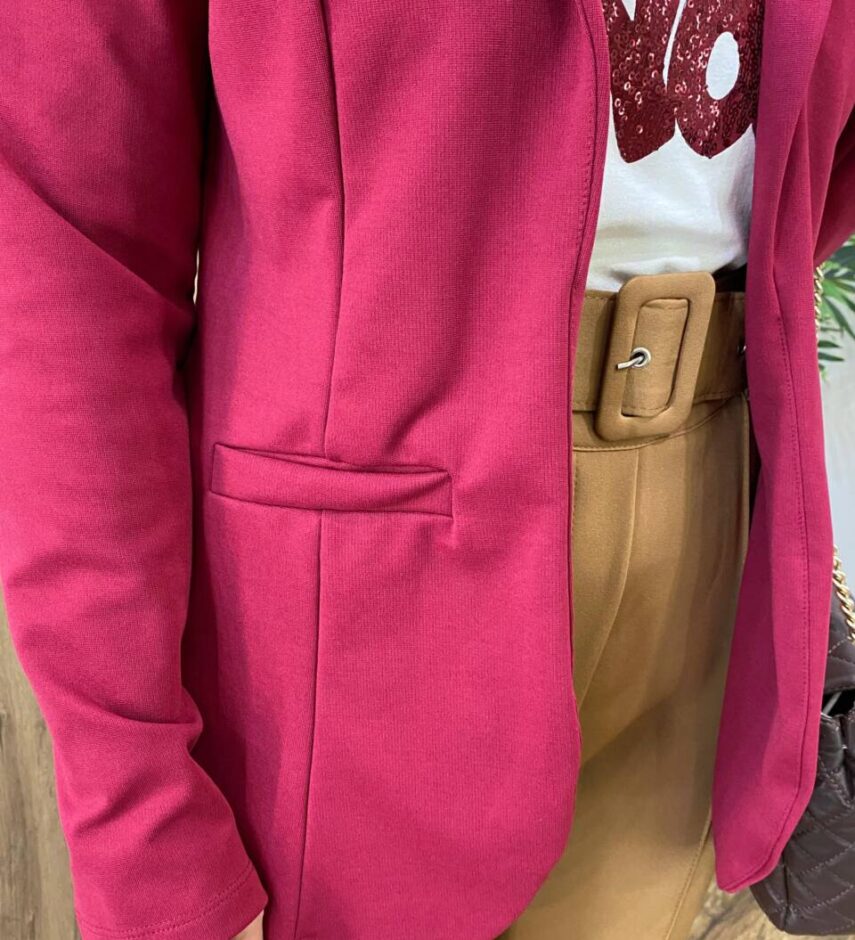 Blazer Manga Longa Feminino Débora com Bolsos Falsos Vinho - Fernanda Ramos Store