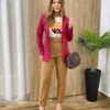 Blazer Manga Longa Feminino Débora com Bolsos Falsos Vinho - Fernanda Ramos Store