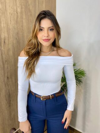 Blusa Feminina Alice Ombro a Ombro sem Bojo Manga Longa Branca - Fernanda Ramos Store