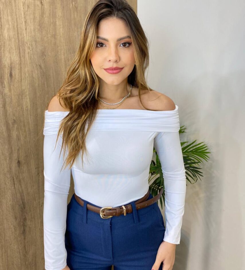 Blusa Feminina Alice Ombro a Ombro sem Bojo Manga Longa Branca - Fernanda Ramos Store