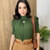 Blusa Feminina Belly Crepe Manga Bufante Verde - Fernanda Ramos Store