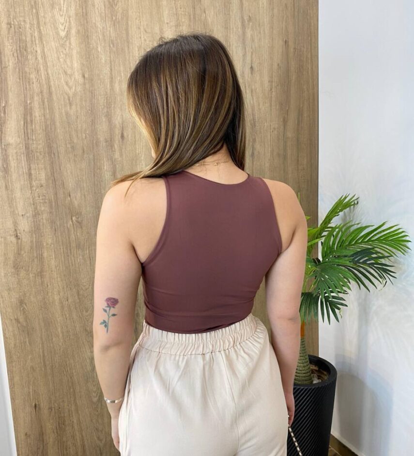 Body Feminino Regata sem Bojo Poliamida Marrom - Fernanda Ramos Store
