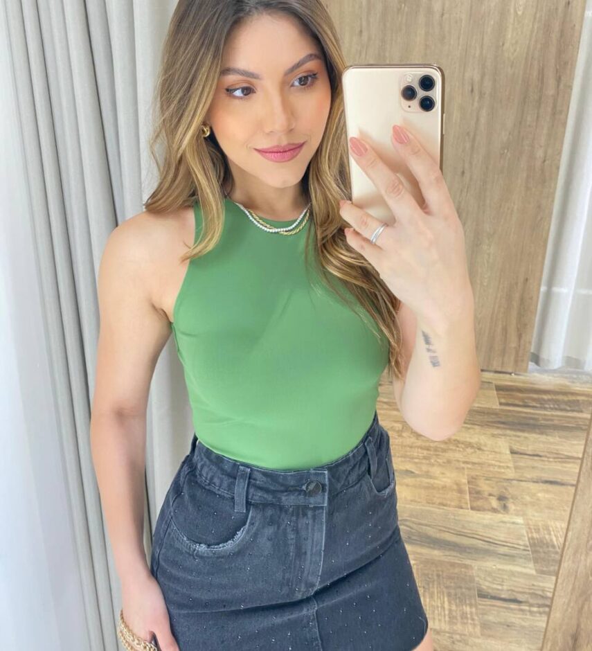 Body Feminino Regata sem Bojo Poliamida Verde - Fernanda Ramos Store