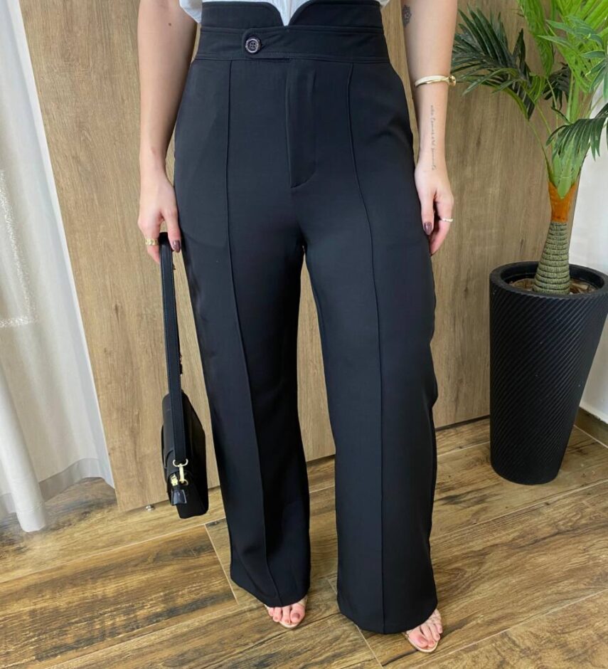 Calça Feminina Alfaiataria Pantalona Jade Preta - Fernanda Ramos Store
