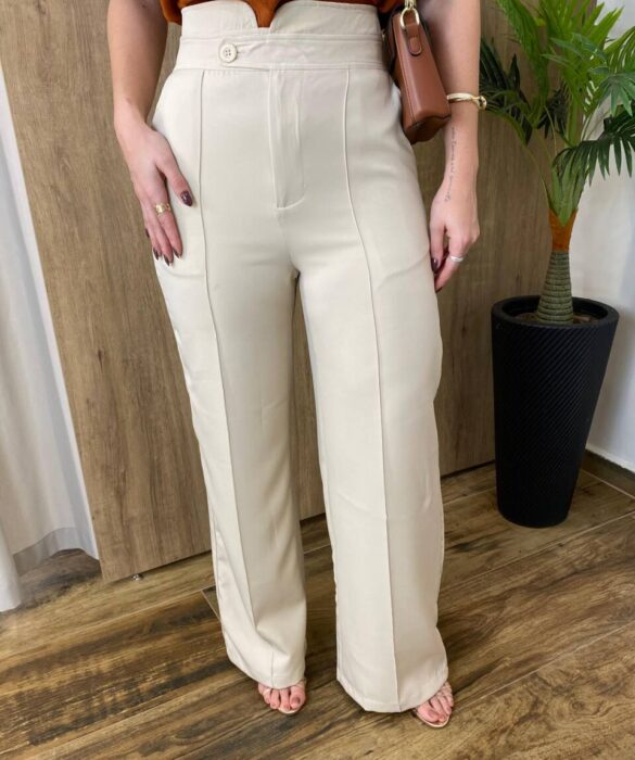 Calça Feminina Alfaiataria Pantalona Jade Nude - Fernanda Ramos Store