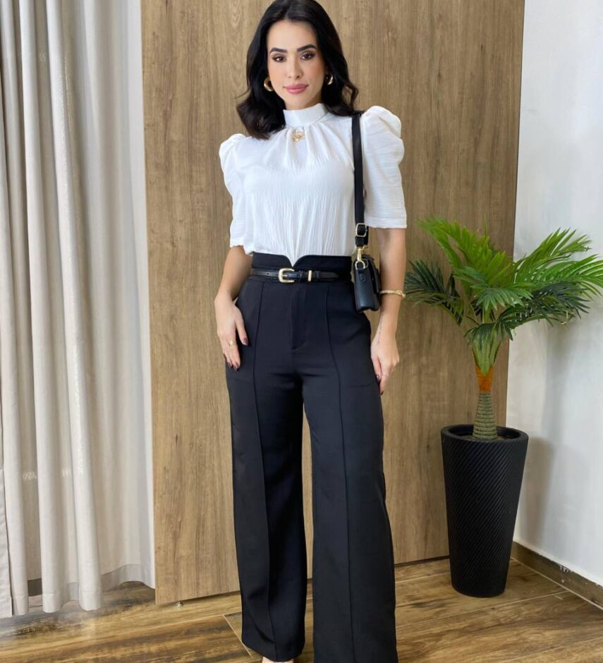 Calça Feminina Alfaiataria Pantalona Jade Preta - Fernanda Ramos Store