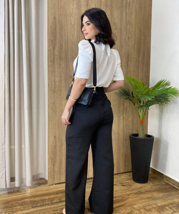 Calça Feminina Alfaiataria Pantalona Jade Preta - Fernanda Ramos Store