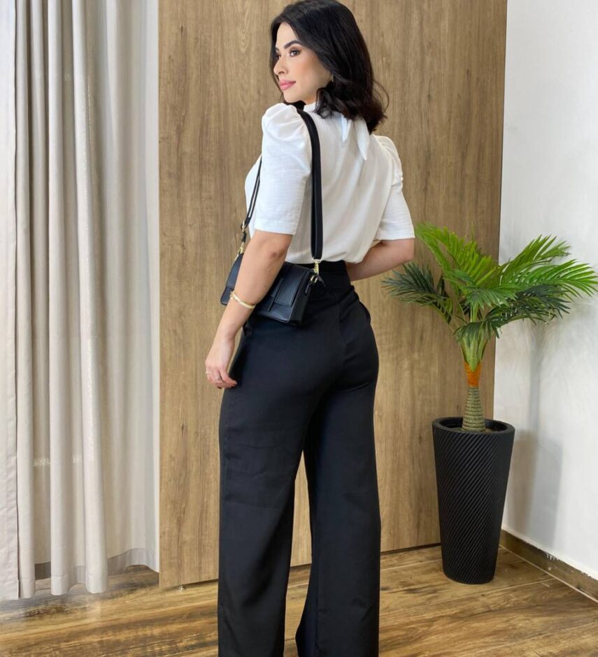 Calça Feminina Alfaiataria Pantalona Jade Preta - Fernanda Ramos Store