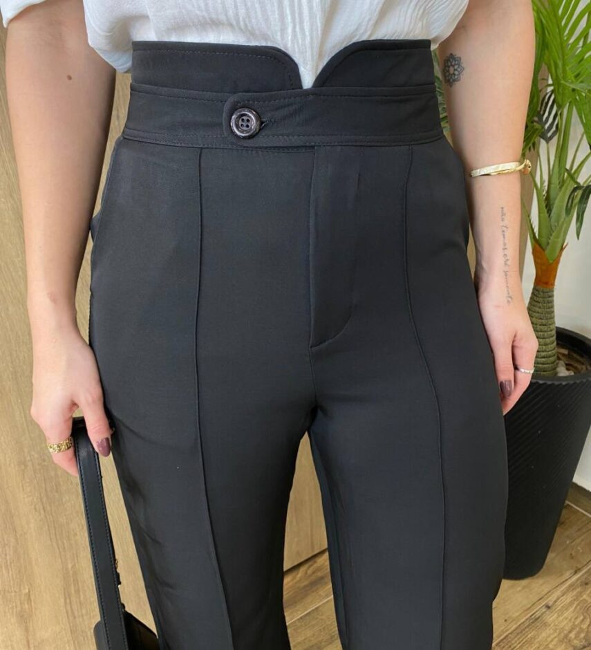 Calça Feminina Alfaiataria Pantalona Jade Preta - Fernanda Ramos Store