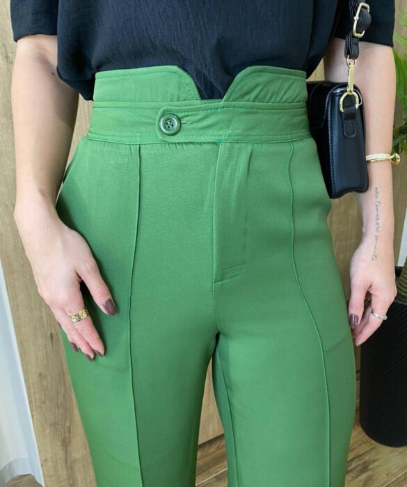 Calça Feminina Alfaiataria Pantalona Jade Verde - Fernanda Ramos Store