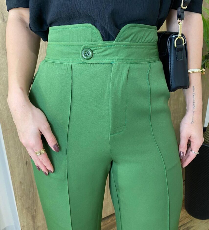 Calça Feminina Alfaiataria Pantalona Jade Verde - Fernanda Ramos Store
