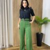 Calça Feminina Alfaiataria Pantalona Jade Verde - Fernanda Ramos Store