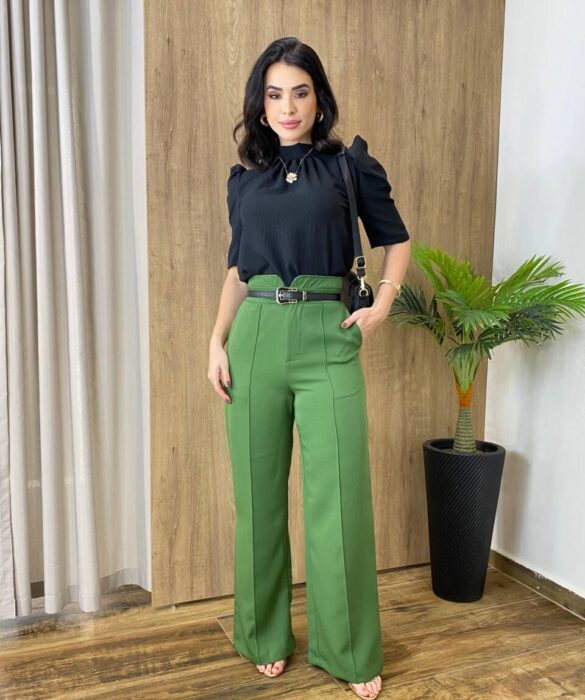 Calça Feminina Alfaiataria Pantalona Jade Verde - Fernanda Ramos Store