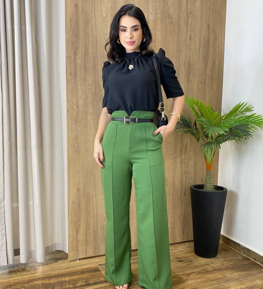 Calça Feminina Alfaiataria Pantalona Jade Verde - Fernanda Ramos Store