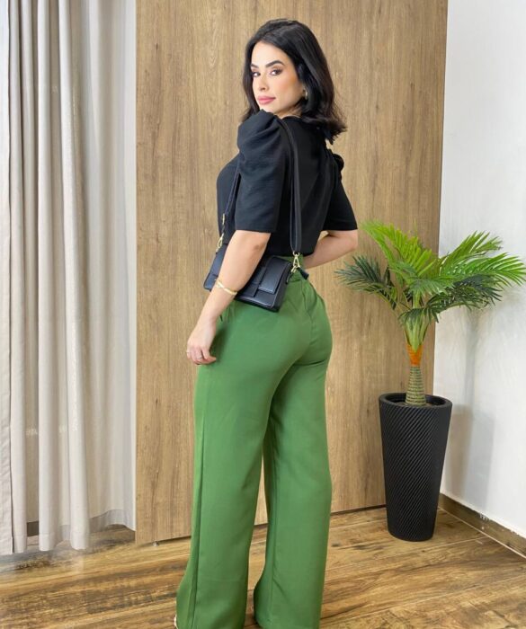 Calça Feminina Alfaiataria Pantalona Jade Verde - Fernanda Ramos Store