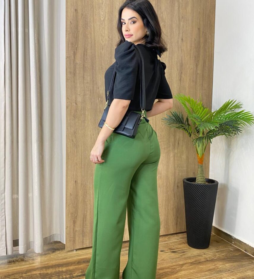 Calça Feminina Alfaiataria Pantalona Jade Verde - Fernanda Ramos Store
