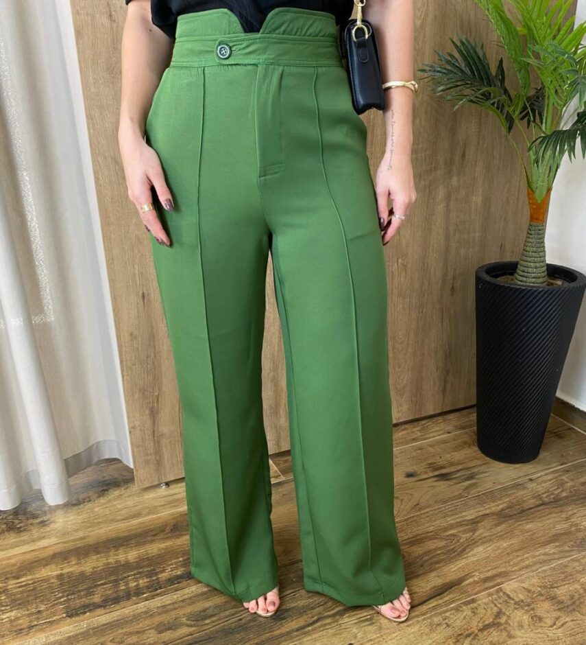 Calça Feminina Alfaiataria Pantalona Jade Verde - Fernanda Ramos Store