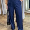 Calça Feminina Clara Alfaiataria Pantalona Azul com Amarração - Fernanda Ramos Store