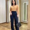 Calça Feminina Clara Alfaiataria Pantalona Azul com Amarração - Fernanda Ramos Store