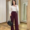 Calça Feminina Clara Alfaiataria Pantalona Bordô com Amarração - Fernanda Ramos Store