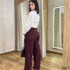 Calça Feminina Clara Alfaiataria Pantalona Bordô com Amarração - Fernanda Ramos Store