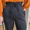 Calça Feminina Clara Alfaiataria Pantalona Preta com Amarração - Fernanda Ramos Store