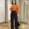 Calça Feminina Clara Alfaiataria Pantalona Preta com Amarração - Fernanda Ramos Store