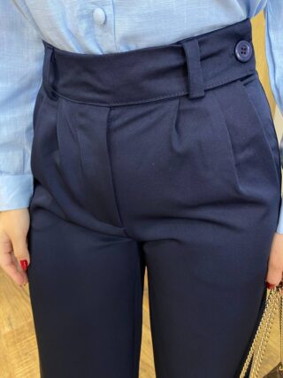 Calça Feminina Heloísa Alfaiataria Pantalona Azul Marinho - Fernanda Ramos Store