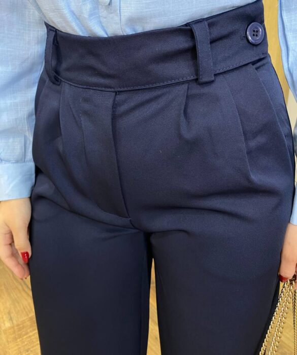 Calça Feminina Heloísa Alfaiataria Pantalona Azul Marinho - Fernanda Ramos Store