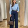 Calça Feminina Heloísa Alfaiataria Pantalona Azul Marinho - Fernanda Ramos Store