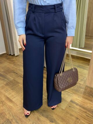 Calça Feminina Heloísa Alfaiataria Pantalona Azul Marinho - Fernanda Ramos Store