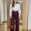 Calça Feminina Heloísa Alfaiataria Pantalona Bordô - Fernanda Ramos Store