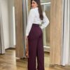 Calça Feminina Heloísa Alfaiataria Pantalona Bordô - Fernanda Ramos Store