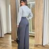 Calça Feminina Heloísa Alfaiataria Pantalona Cinza Escuro - Fernanda Ramos Store