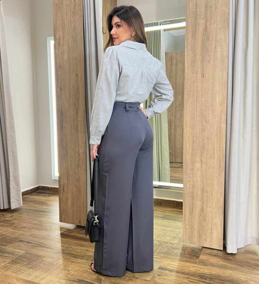 Calça Feminina Heloísa Alfaiataria Pantalona Cinza Escuro - Fernanda Ramos Store
