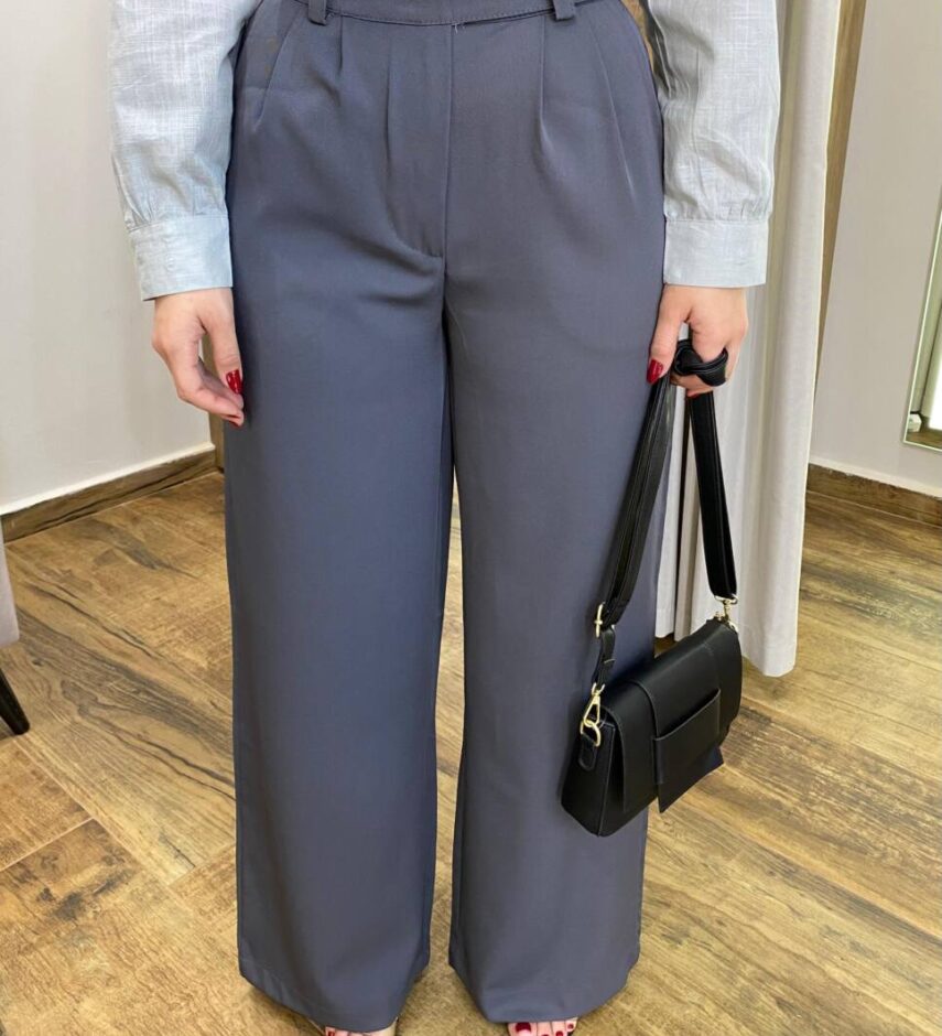 Calça Feminina Heloísa Alfaiataria Pantalona Cinza Escuro - Fernanda Ramos Store