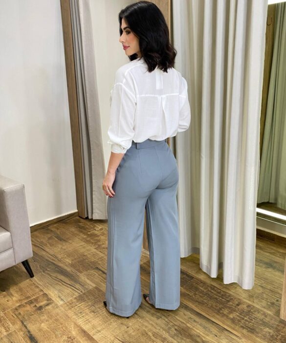 Calça Feminina Heloísa Alfaiataria Pantalona Cinza - Fernanda Ramos Store