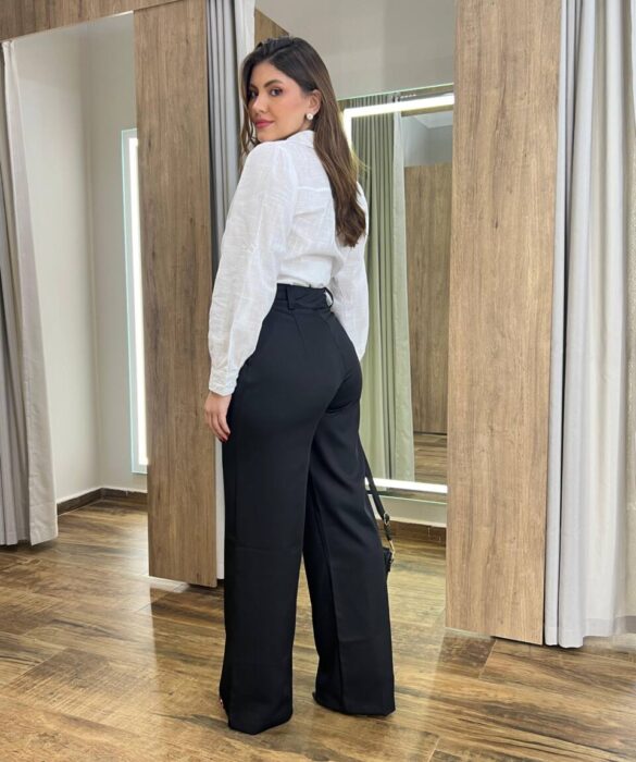 Calça Feminina Heloísa Alfaiataria Pantalona Preta - Fernanda Ramos Store