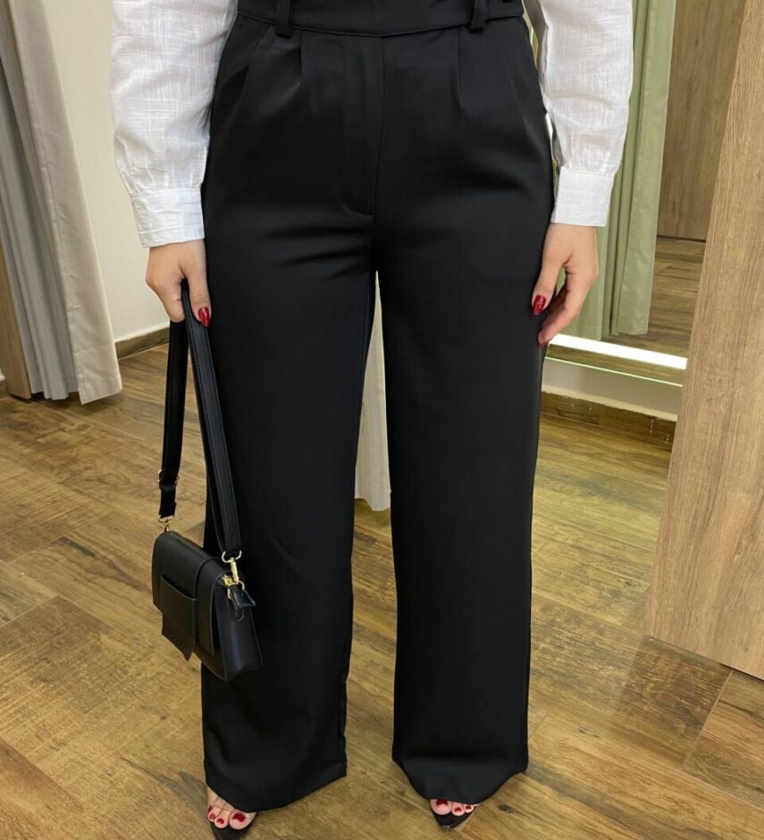 Calça Feminina Heloísa Alfaiataria Pantalona Preta - Fernanda Ramos Store